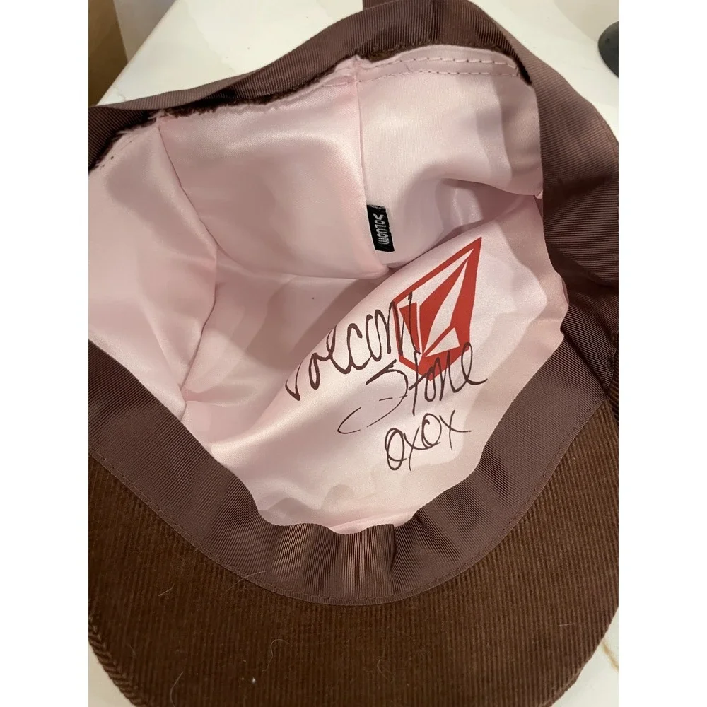 Vintage Y2K Volcom Gals Flat Cap Hat Women One Size Brown Corduroy Newsboy New